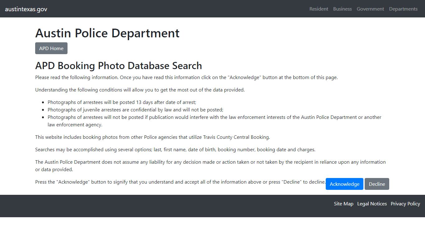 APD Booking Photo Database Search - Austin, Texas